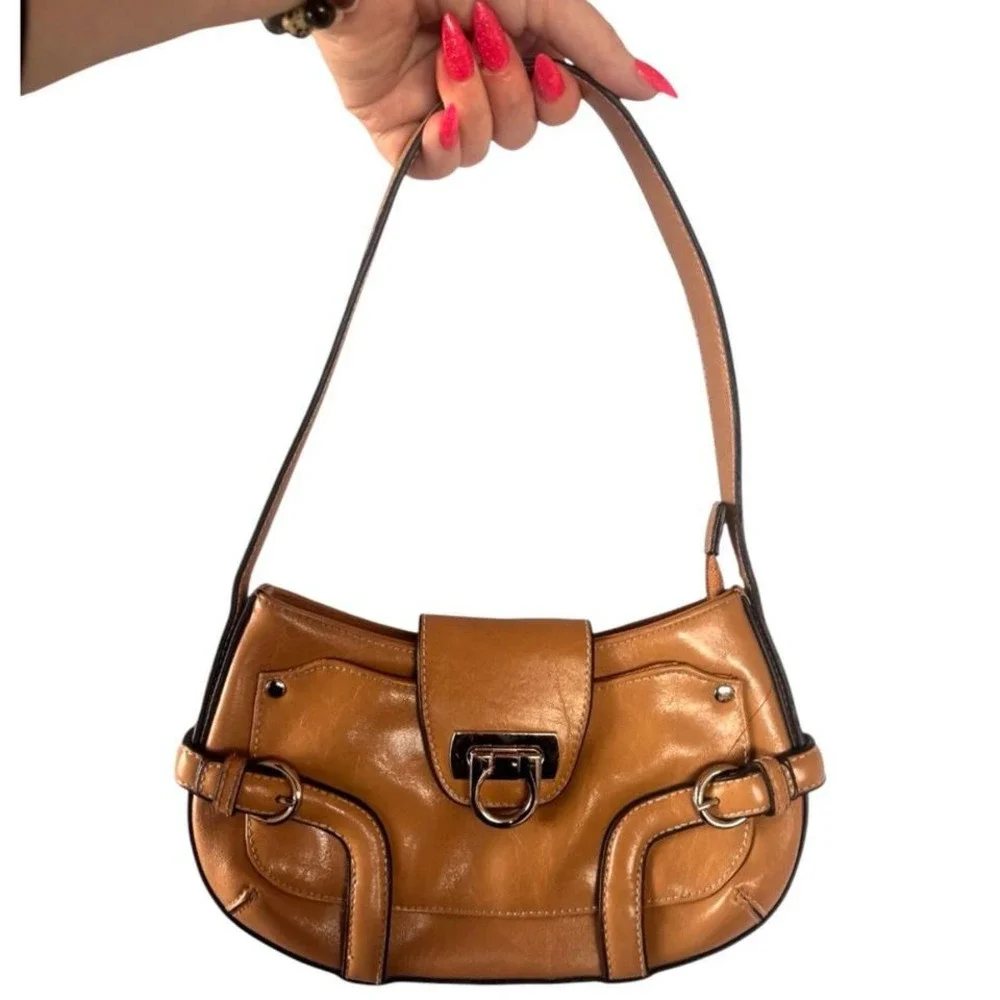 Y2K VINTAGE INSANE MINI TAN‎ BUCKLE APT.9 PURSE HANDBAG EUC
